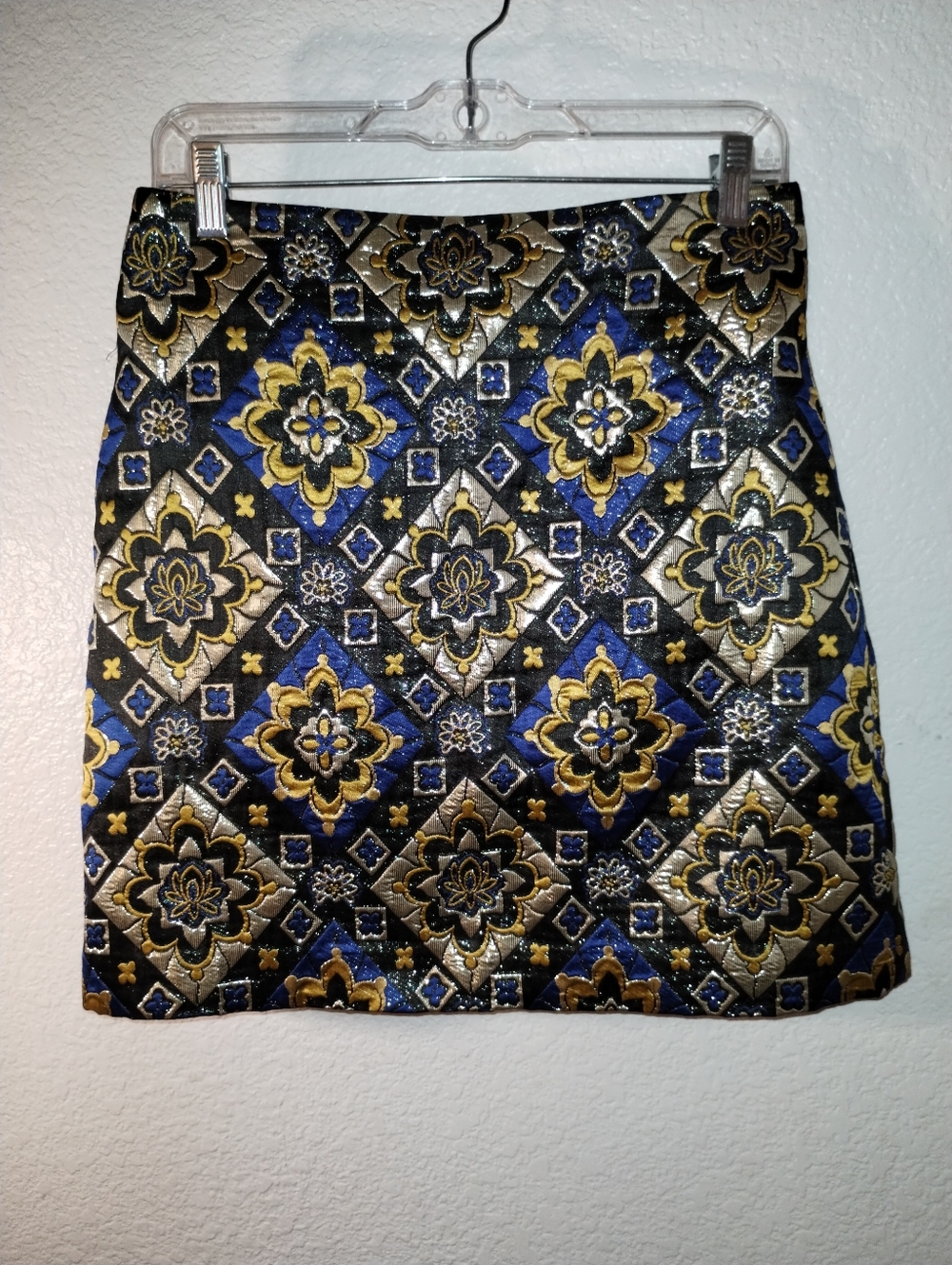 LOFT Metallic Blue and Gold Brocade Mini Skirt sz 8